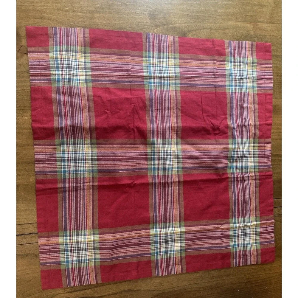 Pottery Barn Euro Plaid Pillow Cover Red Green Multi Color 26x26 100% Cotton